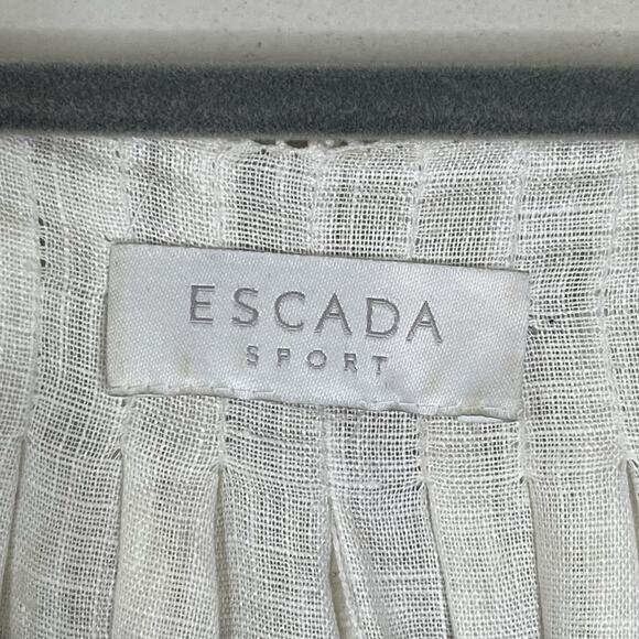 Escada Sport Tunic Top XL 100% Linen Lagenlook Pintucks Faux Pearl Accent White - Picture 12 of 12